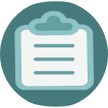 A teal circular icon with a clipboard in the middle.