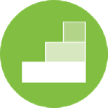 A green circle icon with layered steps. 