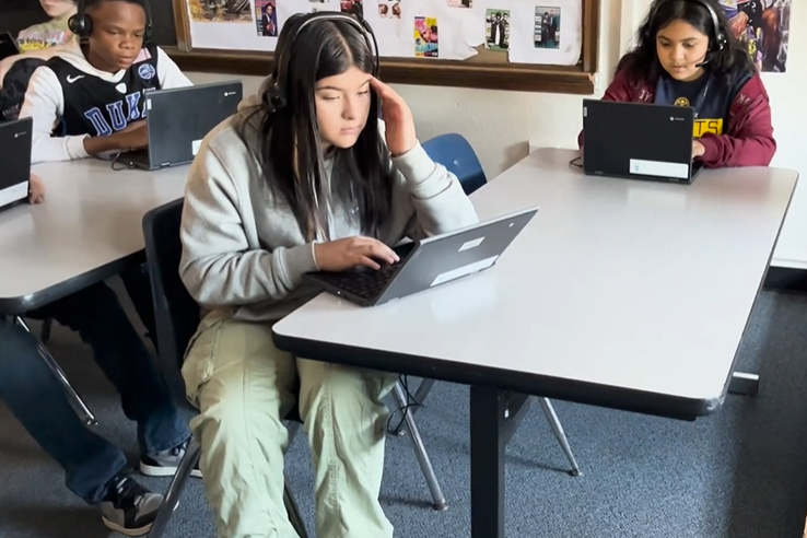 Lake Middle School student works on online tutoring