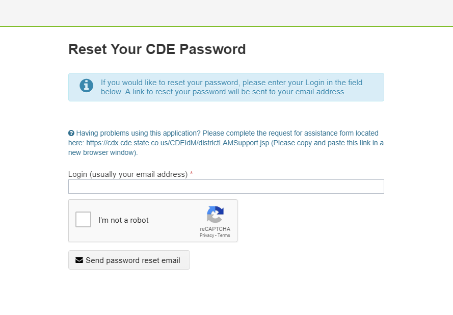 CDE Identity Management - Reset Password Page