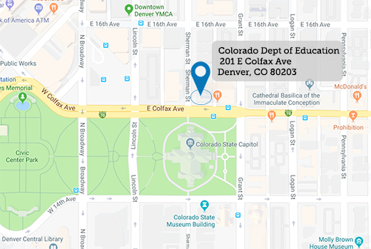 Map of 201 E Colfax Ave, Denver CO 80203 - Colorado Department of Education main building