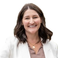 White woman with brown hair and white background
