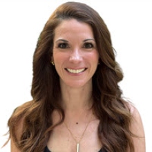 White woman with brown hair and white background