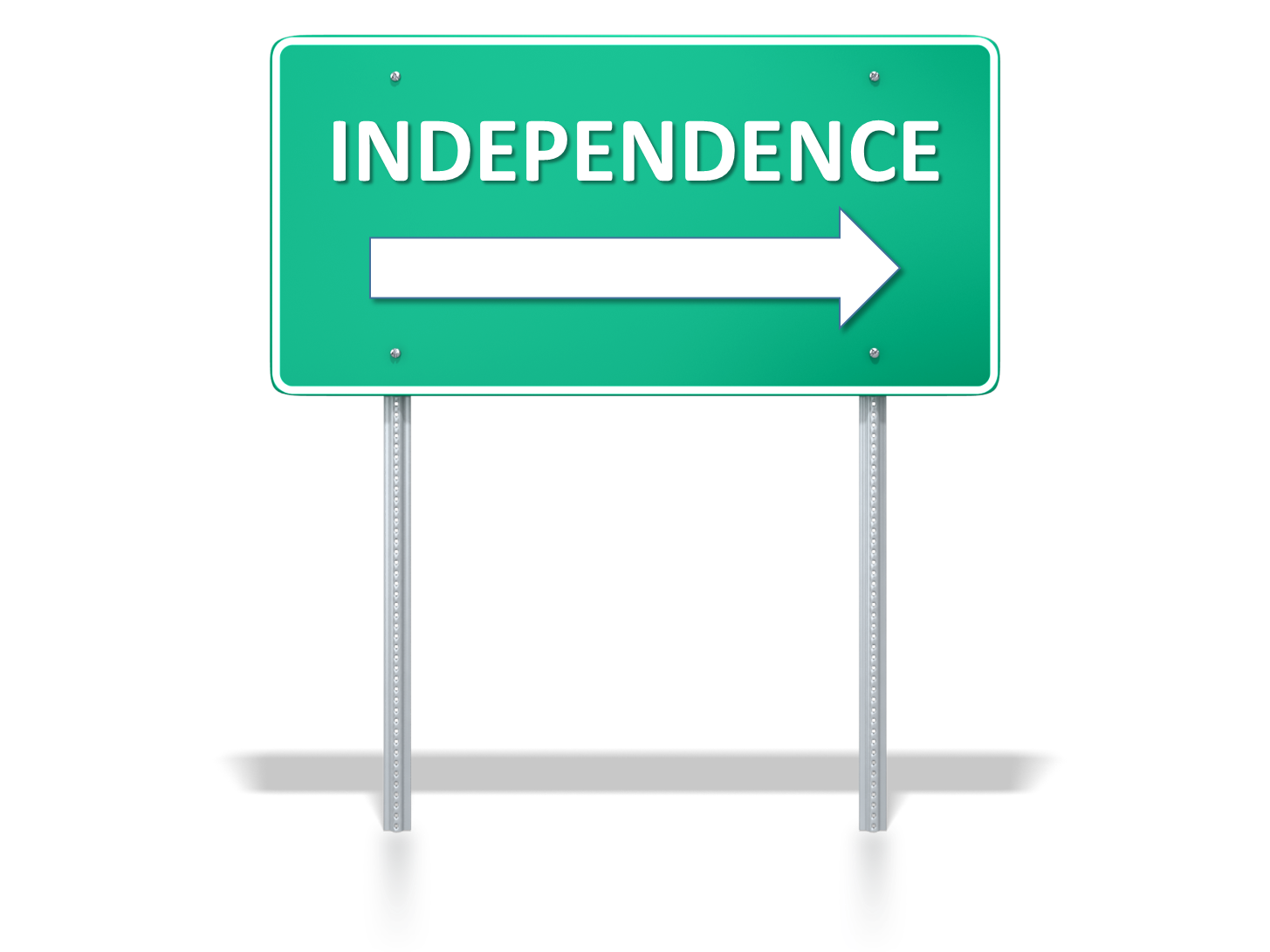 Green Sign with the Word Independence in all caps with a White Arrow Pointing Right