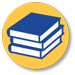 a yellow circle with a stack of three blue books