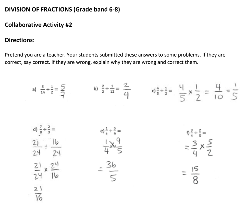 Collaborative Activity #2 - Example of divided fractions. Refer to the caption for a complete description. 