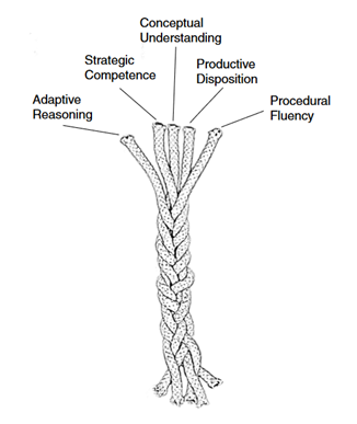The five intertwined strands of mathematical proficiency, represented as braided strands in a rope.