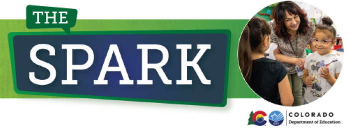 This is the header for the Spark newsletter webpage with a photo of a teacher and a student.