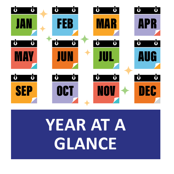 Image of Year at a Glance icon with twelve calendar months, January through December.