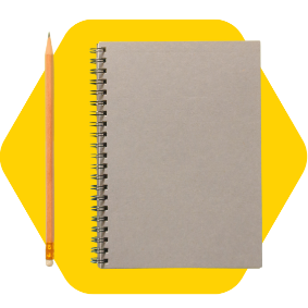 Spiral notebook and pencil