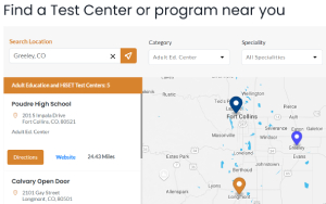 screenshot of HiSET classes search