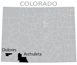 Colorado map showing Dolores and Archuleta School Districts