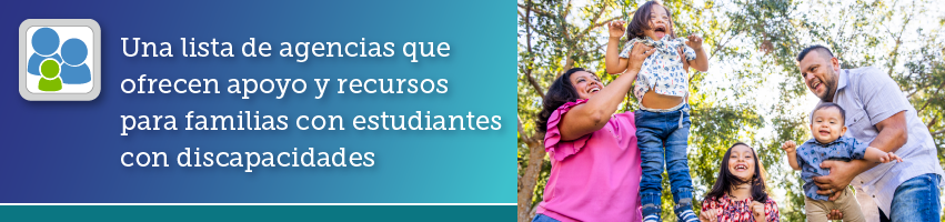 Page banner shows mother and father who are Hispanic/Latino with their three children having fun in a yard or park and one child has down's syndrome.