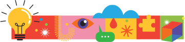 A colorful decorative graphic that separates each of the four content clusters
